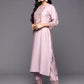 Viscose Rayon Slub Pink Embroidery Kurta Set With Printed Dupatta Set