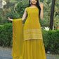 Beautiful Faux Georgette Yellow Top With Plazo and Dupatta