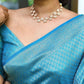 Sky Silver Lichi Silk Banarasi Saree