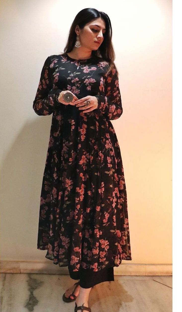 Beautiful Black Georgette Red Printed Gown
