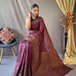Wine Pure Linen Tissue Combination Saree