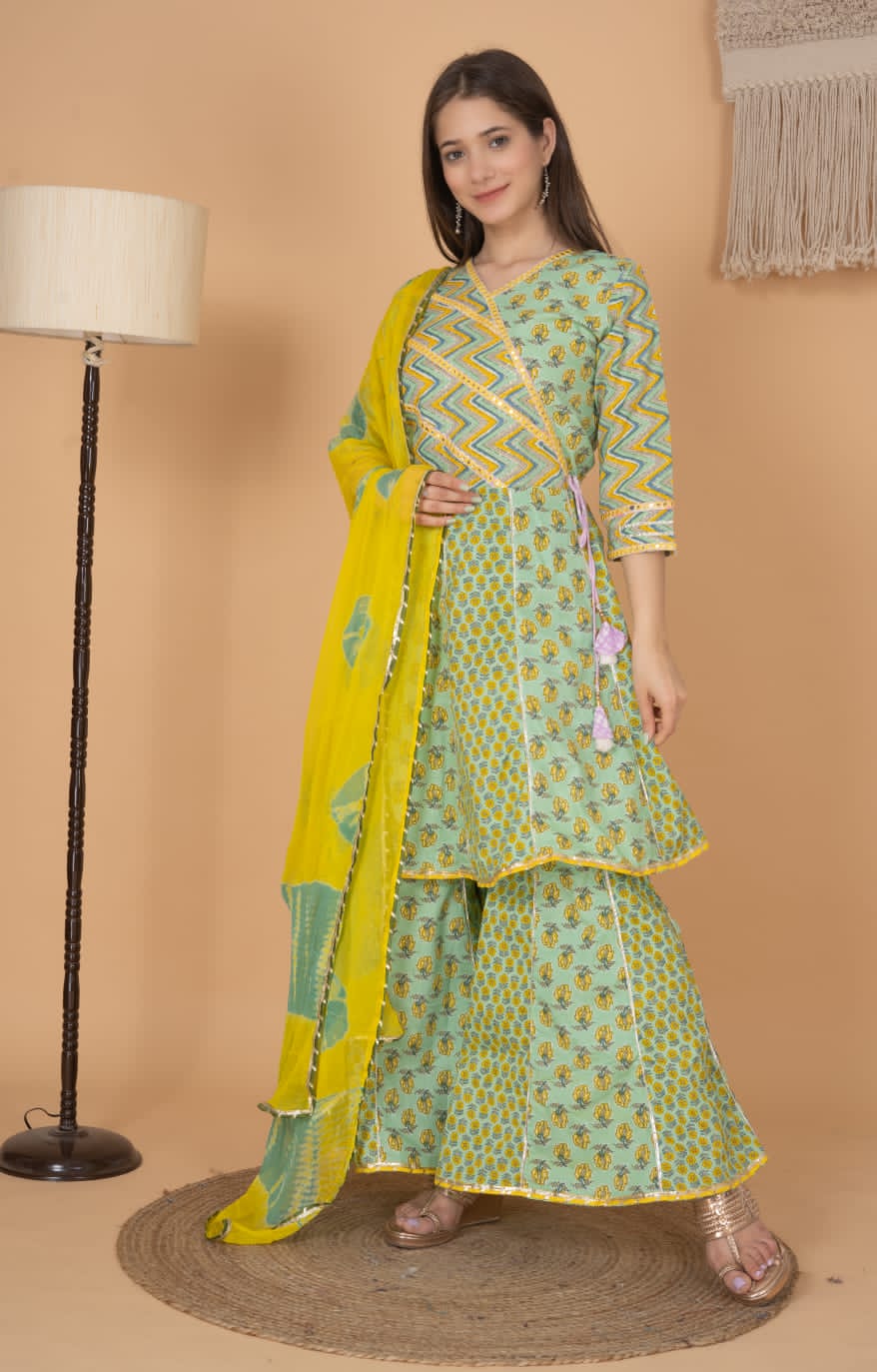 Pure Cotton Short Kurti With Peplum And Chiffon Dupatta