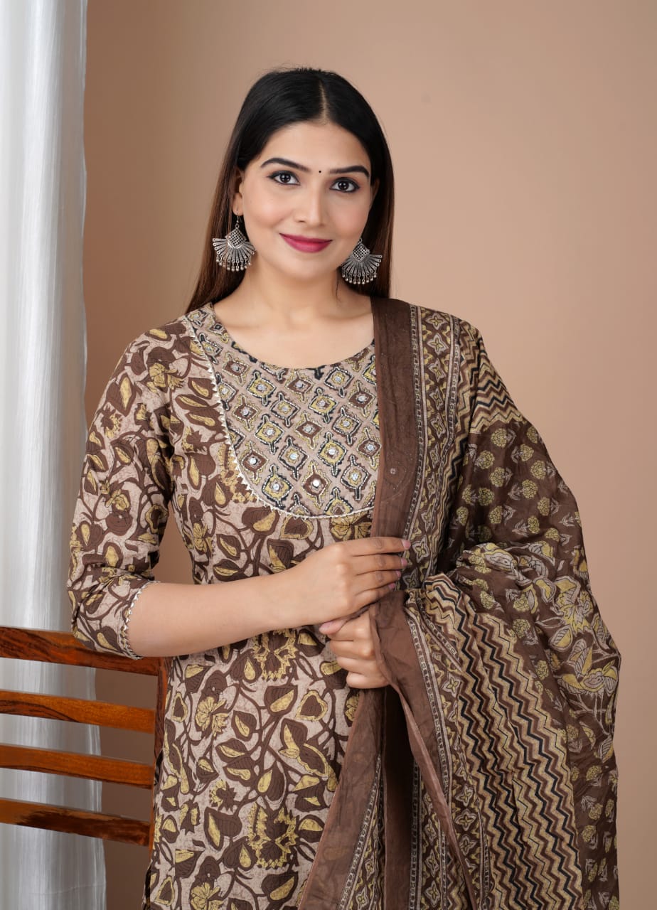 Coffee Straight Kurti With Pant