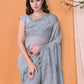 Grey Georgette Embroidered Work Saree With Piping Border