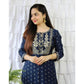 Heavy Blue Reyon Kurti Pent With Gold Print And Embriodry Work
