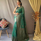Green Pure Linen Tissue Combination Saree