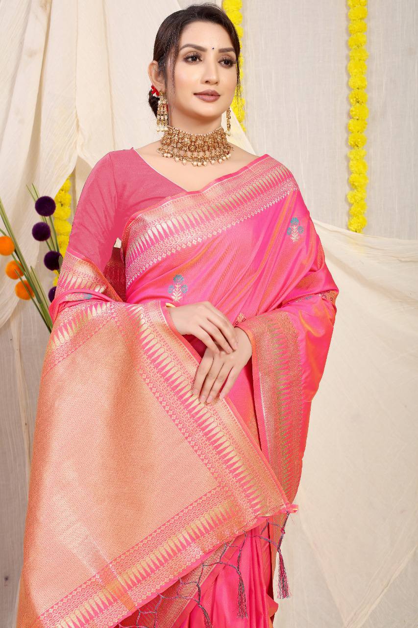 Kanchipuram Pure Baby Pink Silk Handloom Saree