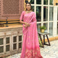 Pink Chanderi Silk Saree With Silver And Copper Zari Weaves