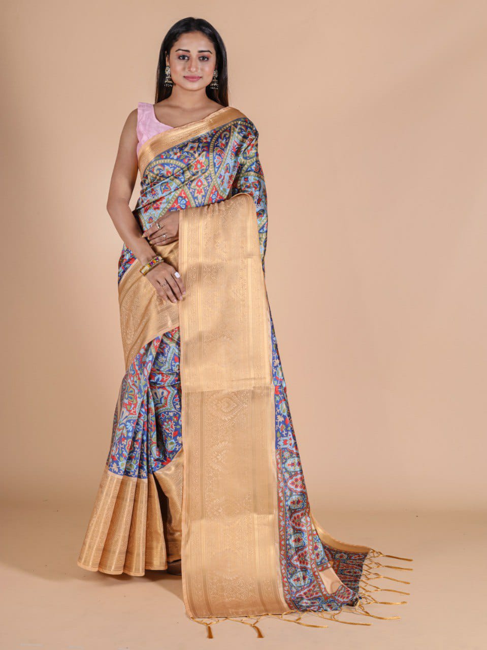 Cream Beautiful Digital Printed Saree