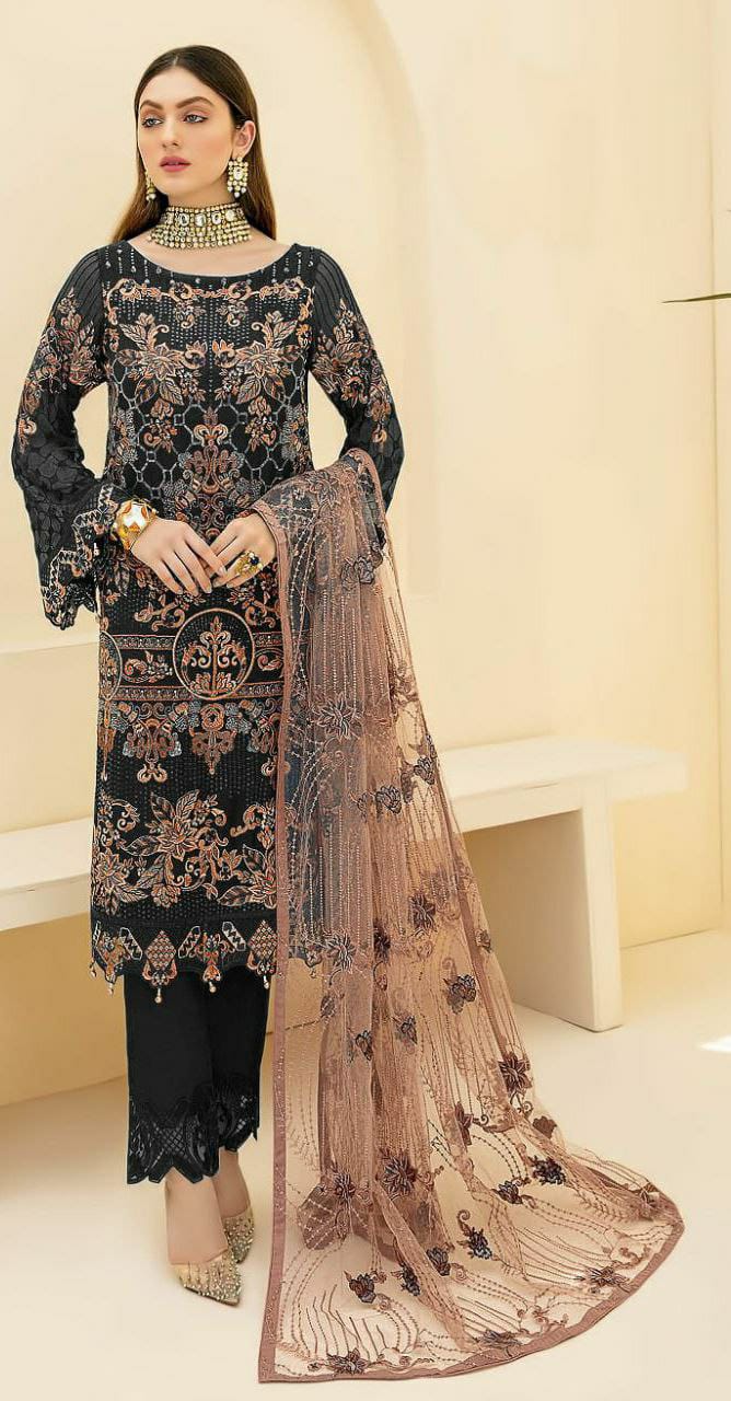 Beautiful Black Faux Georgette Top And Bottom Set