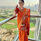 Orange Banarasi Saree With Lichi Silk Fab
