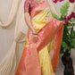 Yellow Pure Silk With gold Jari and Meena work Kanchipuram Saree
