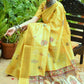 Lemon Tussar Silk Saree With Unique Slub Weaving Pattern