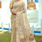 Linen Cream Tissue Saree With Zari Border