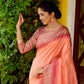 Peach Silk Saree With Zari Woven Contrast Bomkai Temple Border