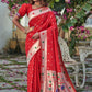 Red Banarasi Soft Silk Paithani Saree With Zari Border