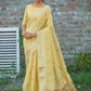 Linen Yellow Tissue Saree With Zari Border
