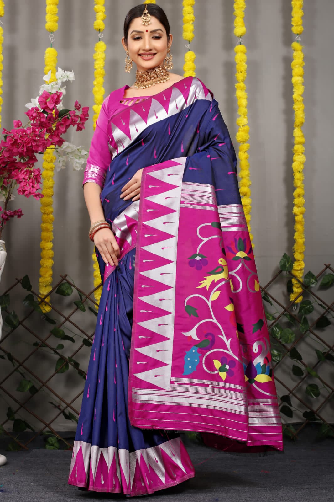 Soft Blue Silk Paithani Saree With Rich Pallu And Meenakari work