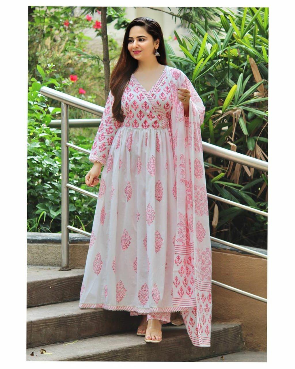 Beautiful Red Leaf printed Kurti Plazzo and Dupatta Set