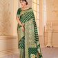 Bottle Green Silk Saree With Zari Weaving Work.