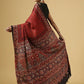 Red Ajarakh Digital Print Muslin Fabric Saree With Rich Glaze .