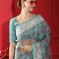 Blue Soft Organza Silk Saree With Fine Sequence Embroidered Border Work