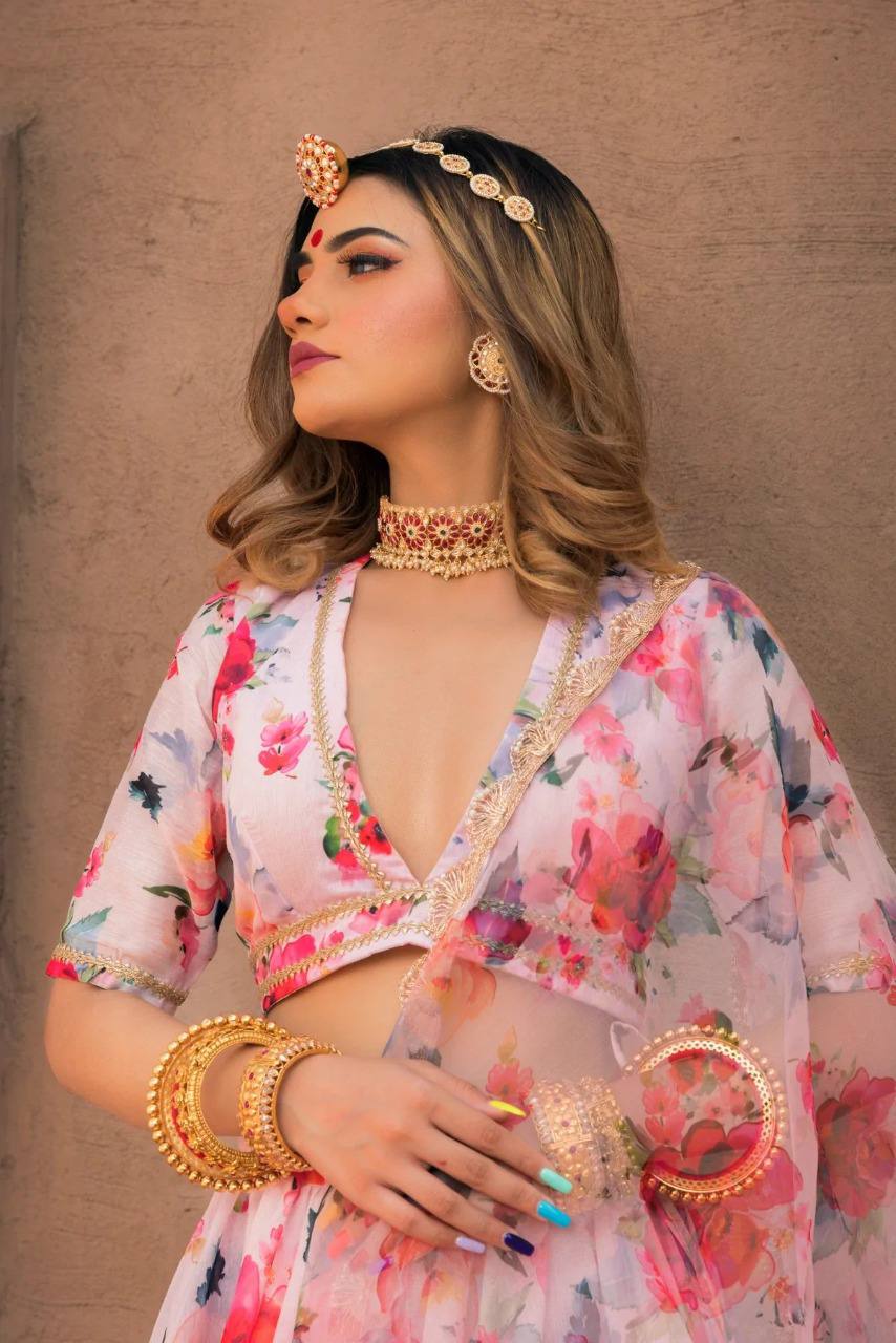 Pink Peony Mulberry Embroidered Faux Georgette Party Wear Lehenga Choli