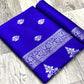 Royal Blue Lichi Silk Banarasi Saree With Silver Weaving