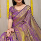 Beautiful Purple Lichi Silk Saree With Golden Weaving Work
