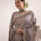 Grey Tussar Silk Saree With Madhubani Print