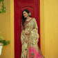 Lemon Yeloow Linen Cotton Pichwai Print  Saree
