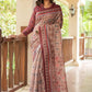 Peach Soft Linen Cotton Saree With Beautiful Digital Print And Zari Lining Pallu