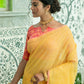 Yellow Pure Linen Saree Katha Weaving