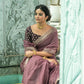 Wine Pure Linen Saree Katha Weaving
