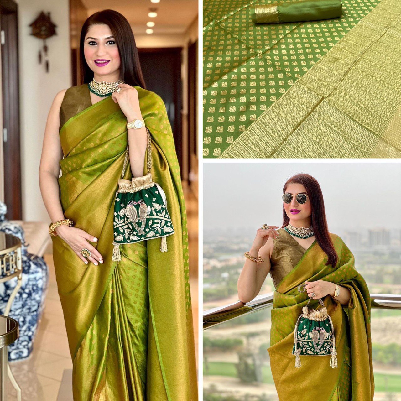 Green Lichi Silk Banarasi Saree