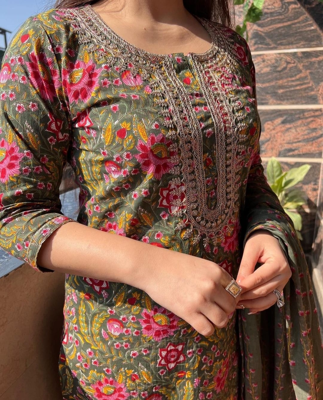 Green Beautiful Jaipur Printed Kurti Dupatta Set