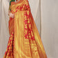 Red Pure silk saree with gold Jari weaving work