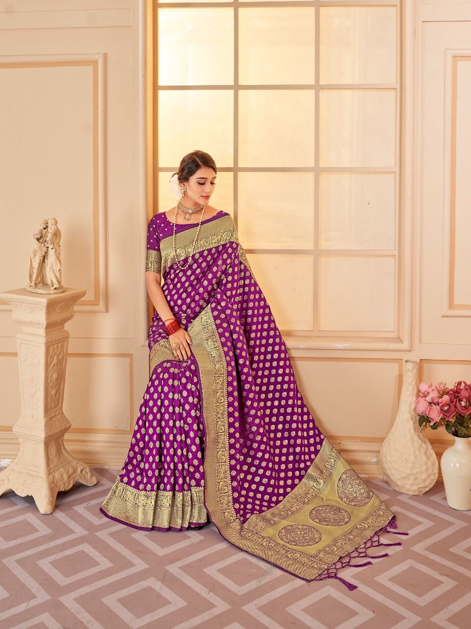 Purple Pure Silk Saree With Zari Work