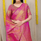 Beautiful Pink Lichi Silk Saree With Golden Weaving Work