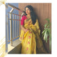 Yellow Flower Linen Silk Saree With All Over Motifs