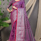 Beautiful Maroon Lichi Soft Silk Saree With Weaving Silver