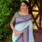 Blue Silk Saree With Zari Woven Contrast Bomkai Temple Border