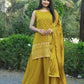 Beautiful Faux Georgette Yellow Top With Plazo and Dupatta