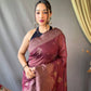 Wine Pure Linen Tissue Combination Saree