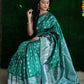 Beautiful Teal Soft Silk Saree With Weaving Silver Zari