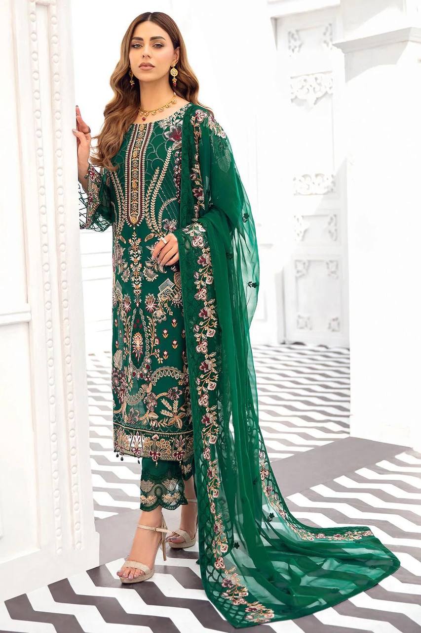 Green Faux Georgette Salwar With Nazmin Dupatta Set