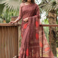 Wine Soft Linen Cotton Saree With Beautiful Digital Print And Zari Lining Pallu