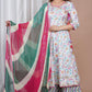 Pure Cotton Anarkali Kurti With Plazzo And Chiffon Dupatta