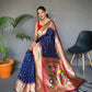 Navy Blue Pure Polka Paithani Silk Saree