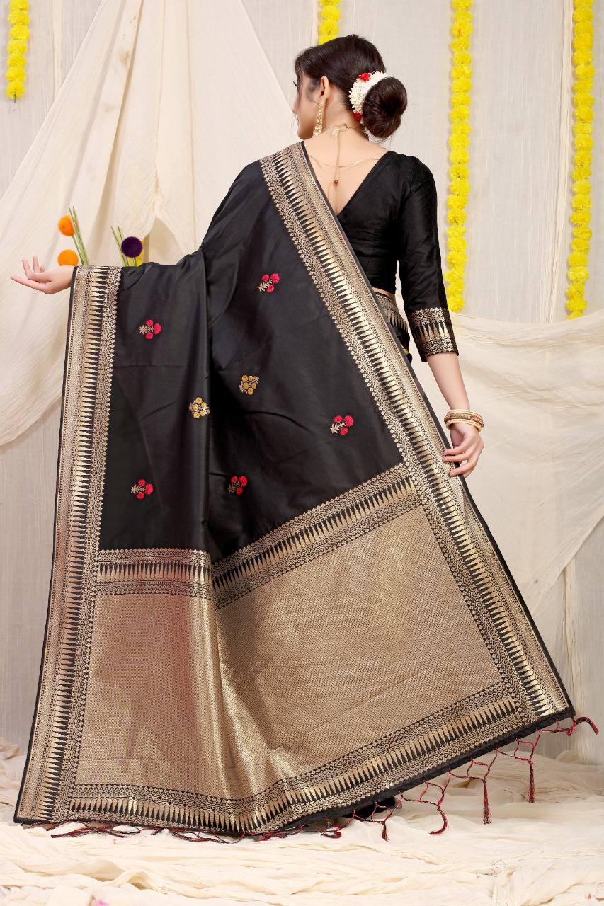 Kanchipuram Pure Black Silk Handloom Saree